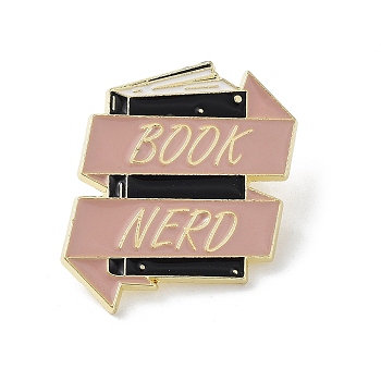 Book Enamel Pins, Golden Alloy Badge for Backpack Clothes, Rosy Brown, 29.5x26.5x1.5mm