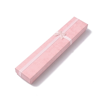 Bow Tie Cardboard Jewelry Necklace Boxes, Rectangle, Pink, 20x4x2cm, Inner Diameter: 19.5x3.7cm