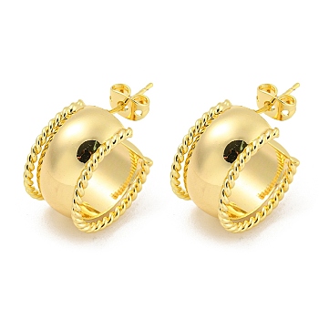 Rack Plating Brass Stud Earrings, Long-Lasting Plated, Lead Free & Cadmium Free, C-shape, Real 18K Gold Plated, 18x11mm