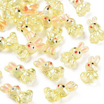 Transparent Acrylic Beads, with Enamel, AB Color Plated, Rabbit, Yellow, 25x14.5x11mm, Hole: 2.5mm
