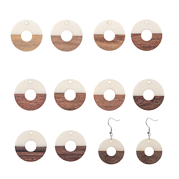 Ornaland Resin & Wood Pendants, Donut/Pi Disc, White, 28x4mm, Hole: 1.5mm, 10pcs/box