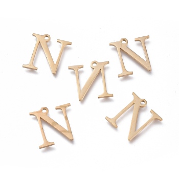 304 Stainless Steel Charms, Greek Alphabet, Golden, Letter.N, 13x13x1mm, Hole: 1.2mm