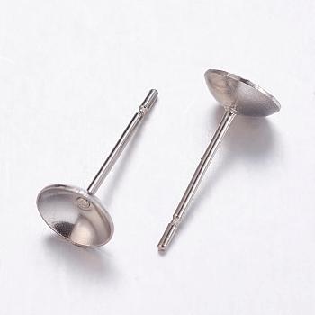 304 Stainless Steel Stud Earrings Findings, Stainless Steel Color, Tray: 5mm, 13x6mm, Pin: 0.7mm