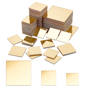 Elite 120Pcs 3 Sizes 3D Acrylic Mirror Wall Stickers, Adhesive Mirror Wall Decor Decals for Home Decoration, DIY Craft, Square, Gold, 24.5~49.5x24.5~49.5x1.5mm