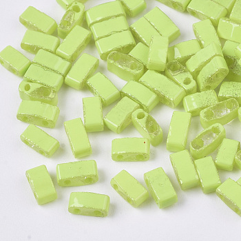 2-Hole Glass Seed Beads, Opaque Spray Painted or Transparent Spray Painted, Rectangle, Green Yellow, 4.5~5.5x2x2~2.5mm, Hole: 0.5~0.8mm
