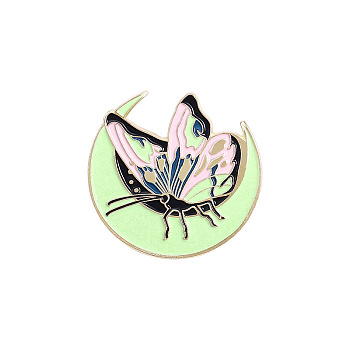 Creative Zinc Alloy Luminous Brooches, Enamel Lapel Pin, Butterfly, Golden, Lawn Green, 28x30mm, Pin: 1mm