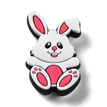 Easter Silicone Focal Beads, Chewing Beads For Teethers, DIY Nursing Necklaces Making, Rabbit, 31x18x7.5mm, Hole: 2mm