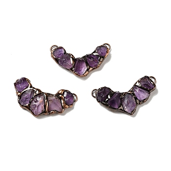 Natural Amethyst Nuggets Big Pendants, Large Hole Pendants, with Red Copper Tone Brass Findings, Cadmium Free & Lead Free, Boomerang, 33~35x49.5~58x7~13mm, Hole: 5.5x3mm
