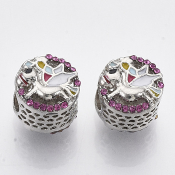 Alloy Enamel European Beads, with Rhinestone, Column with Horse, Platinum, Colorful, 11.5x10mm, Hole: 5mm