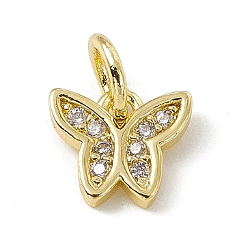 Brass Micro Pave Cubic Zirconia Charms, with Jump Rings, Butterfly Charms, Real 18K Gold Plated, 7x8x1.5mm, Hole: 3.4mm