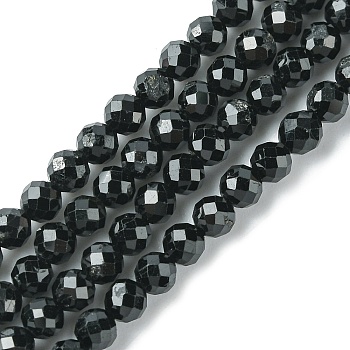 Natural Black Tourmaline Beads Strands, Faceted, Round, 4mm, Hole: 0.8mm, about 94pcs/strand, 15.35 inch(39cm)