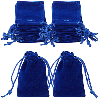 25Pcs Rectangle Velvet Drawstring Pouches, Candy Gift Bags Christmas Party Wedding Favors Bags, Dark Blue, 7x5cm