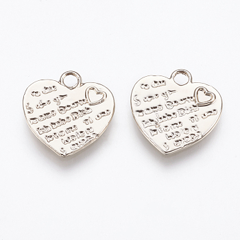 Alloy Pendants, Heart with Word, Light Gold, 21x20x1.5mm, Hole: 3mm