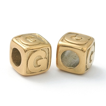 304 Stainless Steel European Beads, Large Hole Beads, Horizontal Hole, Cube with Letter, Golden, Letter.G, 8x8x8mm, Hole: 4mm