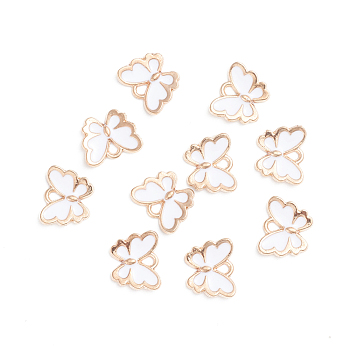 Light Gold Plated Alloy Enamel Charms, Butterfly, White, 10.5x13x2mm, Hole: 1.2mm