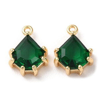 Real 18K Gold Plated Brass Micro Pave Cubic Zirconia Charms, Teardrop, Dark Green, 11x8x3.5mm, Hole: 0.9mm
