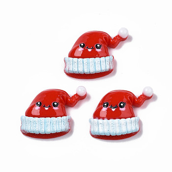 Opaque Resin Cabochons, Christmas Hat with Face, Red, 23x29x8mm