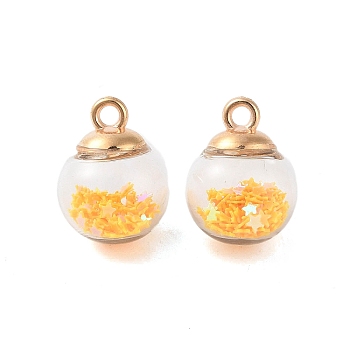 Glass Round Pendants, with Plastic Finding and Foam Glitter, Gold, 21x16mm, Hole: 2.5mm