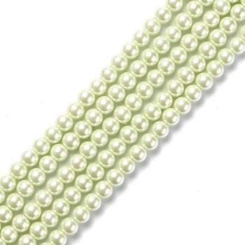 Eco-Friendly Dyed Glass Pearl Round Beads Strands, Grade A, Cotton Cord Threaded, Honeydew, 6mm, Hole: 0.7~1.1mm, about 72pcs/strand, 15 inch