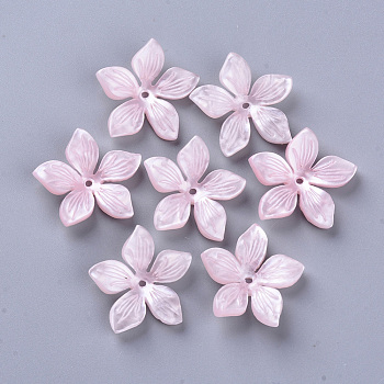 5-Petal Cellulose Acetate(Resin) Bead Caps, Flower, Pink, 20.5~21.5x22~23x4.5mm, Hole: 1.2mm
