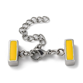 304 Stainless Steel Chain Extender, with Lobster Claw Clasps and Enamel Rectangle Chain Tabs, Stainless Steel Color, 39mm
