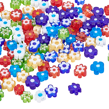 PandaHall Elite Glass Beads, Flower, Mixed Color, 120pcs/box
