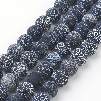 Natural Weathered Agate/Crackle Agate Beads Strands, Round, Grade A, Dyed, Black, 10mm, about 40pcs/strand, 16 inch