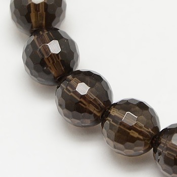 Smoky Quartz Beads Strands, Faceted(128 Facets), Round, Synthetic Crystal, Dyed & Heated, 12mm, Hole: 1.5mm