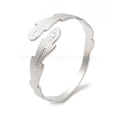 304 Stainless Steel Feather Cuff Bangles(BJEW-L682-025P)-3