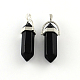 Black Stone Pendants with Alloy Findings(G-R278-27P)-1