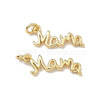 Mother's Day Brass Pendants, Word Mama Charms, Long-Lasting Plated, Cadmium Free & Lead Free, Rack Plating, Real 18K Gold Plated, 9x18.5x2.5mm, Jump Ring: 5x1mm, Inner Diameter: 3mm(KK-Z153-12G)