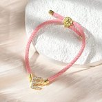 Adjustable Nylon Cord Bracelets, Brass Micro Pave Cubic Zirconia Letter Charms Jewelry for Women Men, Rack Plating, Long-Lasting Plated, Letter E, 1/8 inch(0.3cm), Inner Diameter: 2-5/8 inch(6.6cm)(X-BJEW-C096-01G-05)