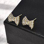 Brass Clear Cubic Zirconia Bowknot Stud Earrings, Cadmium Free & Lead Free, Long-Lasting Plated, Rack Plating, Real 18K Gold Plated, 11x13.5mm(EJEW-L261-016G)