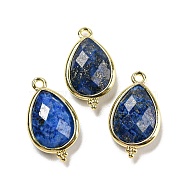 Natural Lapis Lazuli Faceted Pendants, Rack Plating Golden Plated Brass Teardrop Charms, 21x12x5mm, Hole: 1.6mm(G-M431-15G-05)