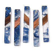 Transparent Resin & Walnut Wood Big Pendants, Rectangle Charms, Royal Blue, 51.5x7.5x3.5mm, Hole: 1.8mm(RESI-ZX017-62)