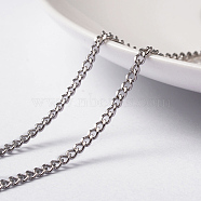 304 Stainless Steel Curb Chains Twisted Chains, Unwelded, with Spool, Faceted, Stainless Steel Color, 3x2x0.6mm, about 65.61 Feet(20m)/roll(CHS-L014-14P)