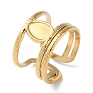 304 Stainless Steel Open Cuff Ring Components, Bezel Cup Ring Settings, Teardrop, Real 18K Gold Plated, US Size 7(17.3mm), Tray: 7x5mm(X-STAS-Q308-06G)