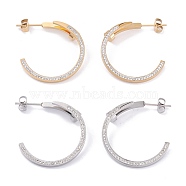 Ion Plating(IP) 304 Stainless Steel Stud Earrings, Half Hoop Earrings with Rhinestone, Mixed Color, 32.5x32x2~7mm, Pin: 0.8mm(EJEW-P191-33)