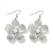 304 Stainless Steel with ABS Plastic Pearl Dangle Earrings, Polished, Flower, Stainless Steel Color, 50x28mm(EJEW-G400-21P)