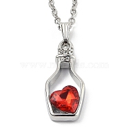 Alloy Resin Pendant Necklaces, with Cable Chains, Bottle with Heart, Platinum, Red, 16.73 inch(42.5cm)(X-NJEW-B0003-04P)