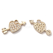 UV Plating Alloy Pendants, with Crystal Rhinestone, Arrow and Heart Charms, Golden, 15.5x18.5x2.5mm, Hole: 2.8x2.6mm(ALRI-M020-18G)