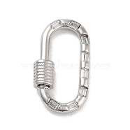 Brass Micro Pave Clear Cubic Zirconia Keychain Rings, Long-Lasting Plated, Lead Free & Cadmium Free, Oval, Platinum, 22x12x4mm(KK-M293-49P)