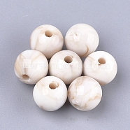 Acrylic Beads, Imitation Gemstone Style, Round, Floral White, 8x7.5mm, Hole: 1.6mm, about 1850pcs/500g(OACR-S029-060B-04)