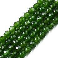 Natural White Jade Bead Strands, Dyed, Faceted, Round, Green, 4mm, Hole: 1mm, about 88~89pcs/strand, 14.37~14.57 inch(36.5~37cm)(G-R344-4mm-15)