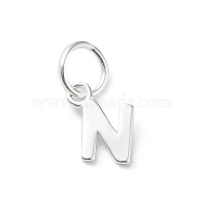 925 Sterling Silver Letter Charms, with Jump Rings and 925 Stamp, Silver Color Plated, Letter N, 7.5x6.5x0.8mm, Hole: 4mm(STER-C012-01S-N)