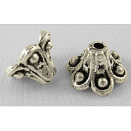 Tibetan Style Bell Filigree Bead Caps, Cadmium Free & Nickel Free & Lead Free, Flower, Antique Silver, 9x5mm, Hole: 1.5mm(TIBE-A23845-AS-FF)