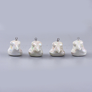 Handmade Porcelain Pendants, Bright Glazed Porcelain, with Brass Findings, Eagle/Hawk, Platinum, Colorful, 20~21x25~26x17~18mm, Hole: 1.5mm(PORC-T002-69)