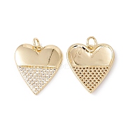 Rack Plating Brass Micro Pave Clear Cubic Zirconia Pendants, with Jump Ring, Cadmium Free & Nickel Free & Lead Free, Heart, Real 18K Gold Plated, 21x18x2mm, Jump Ring: 5x0.8mm, Inner Diameter: 3.4mm(X-ZIRC-C040-18G)