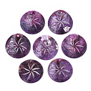 Natural Akoya Shell Pendants, Mother of Pearl Shell Pendants, Dyed, 
Flat Round, Dark Orchid, 33x5~7mm, Hole: 1.6~2mm(SHEL-N026-09D)
