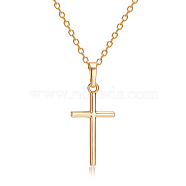 Real 18K Gold Plated Cross Brass Cubic Zirconia Pendant Necklaces, 18 inch(NJEW-EE0001-14A)